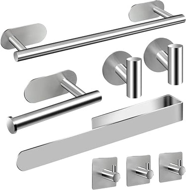 AIKER Toallero de Baño,8PCS Juego de Toalleros Sin Taladro,Acero Inoxidable 304 de Calidad Espesada Accesorios para Mueble o Colgador Pared Decoracion